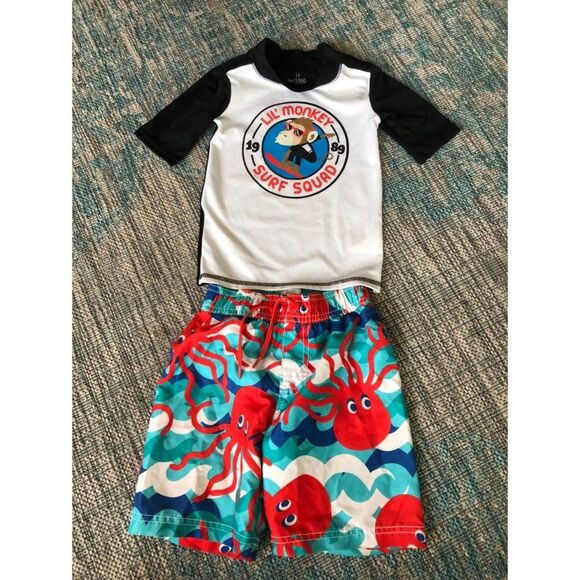old navy Boys size 3t swim suit set rash guard shorts octopus pool - Picture 1 of 4